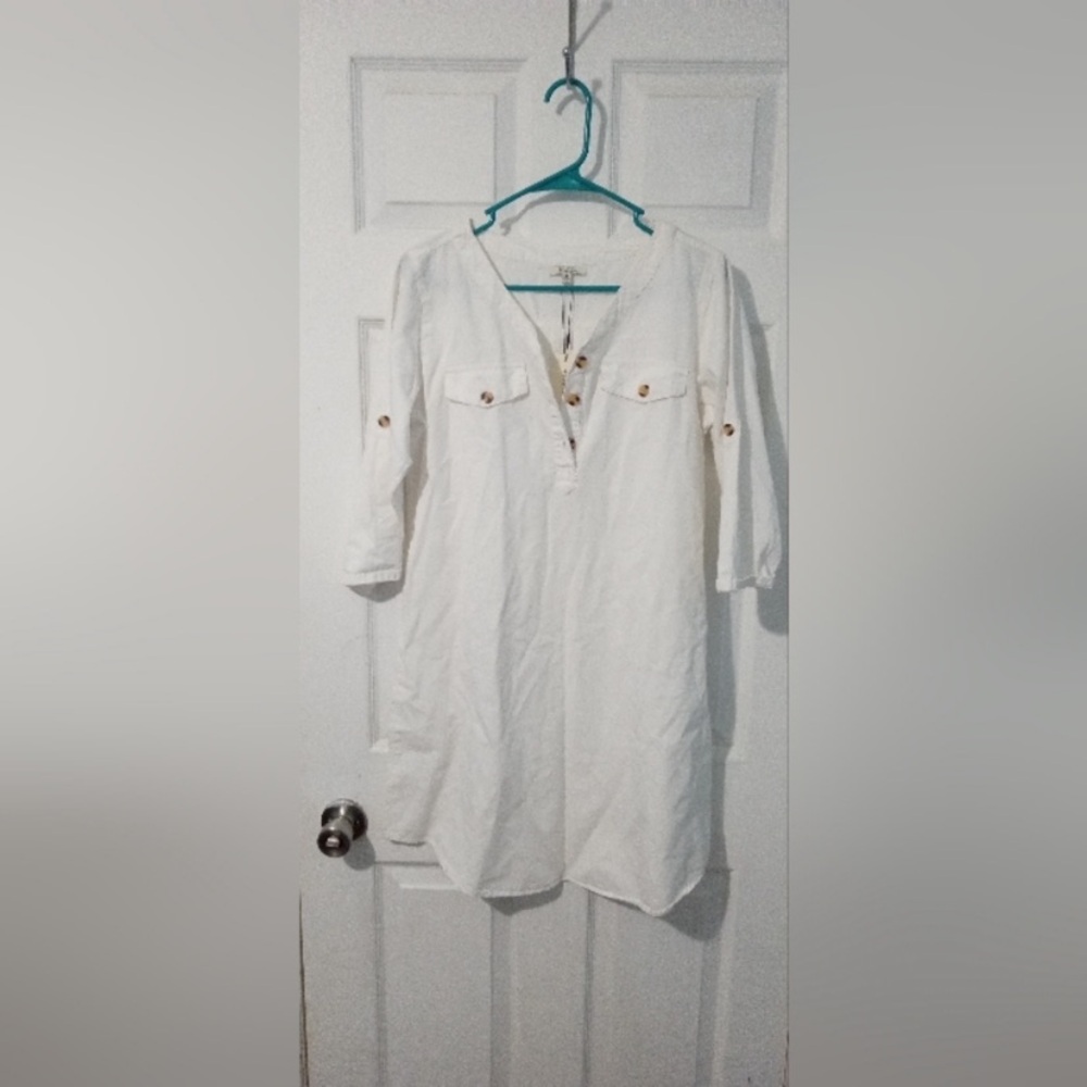White Button-Front Tunic Top